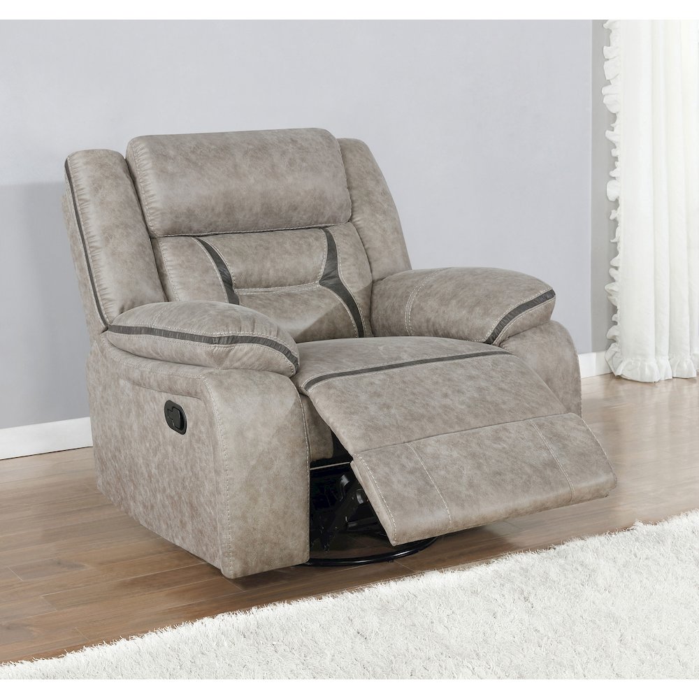 Greer Upholstered Swivel Glider Recliner Chair Taupe. Picture 6