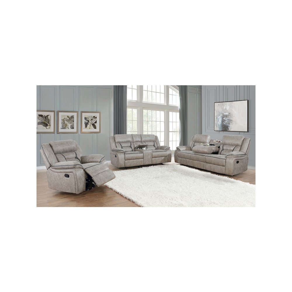 Greer Upholstered Swivel Glider Recliner Chair Taupe. Picture 8