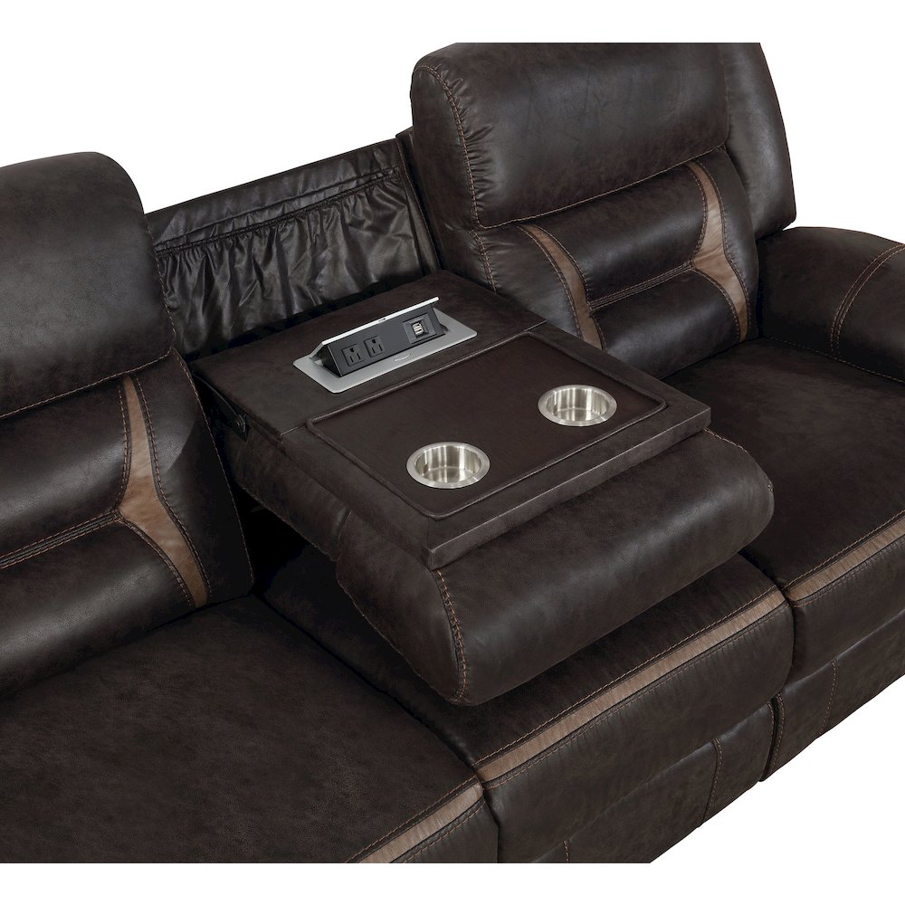 Greer Upholstered Motion Reclining Sofa Brown. Picture 8