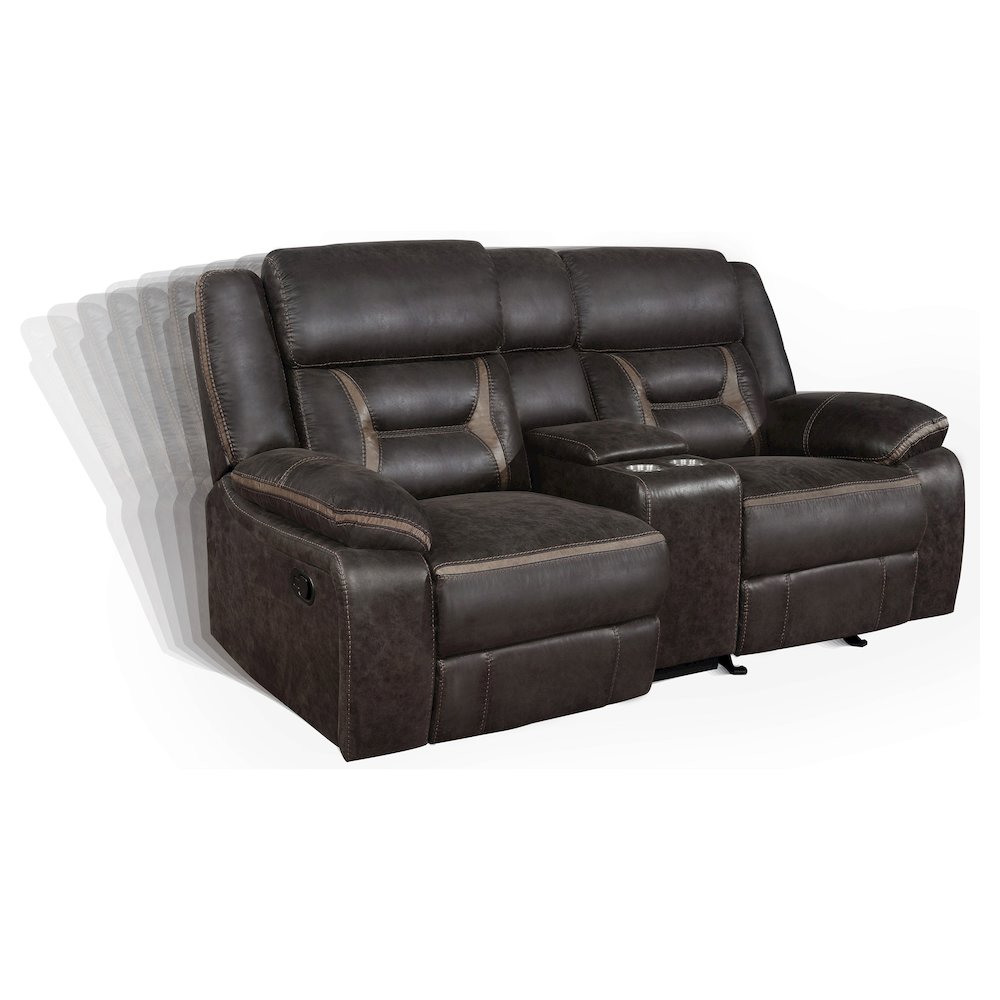 Greer Upholstered Motion Reclining Loveseat Brown. Picture 3