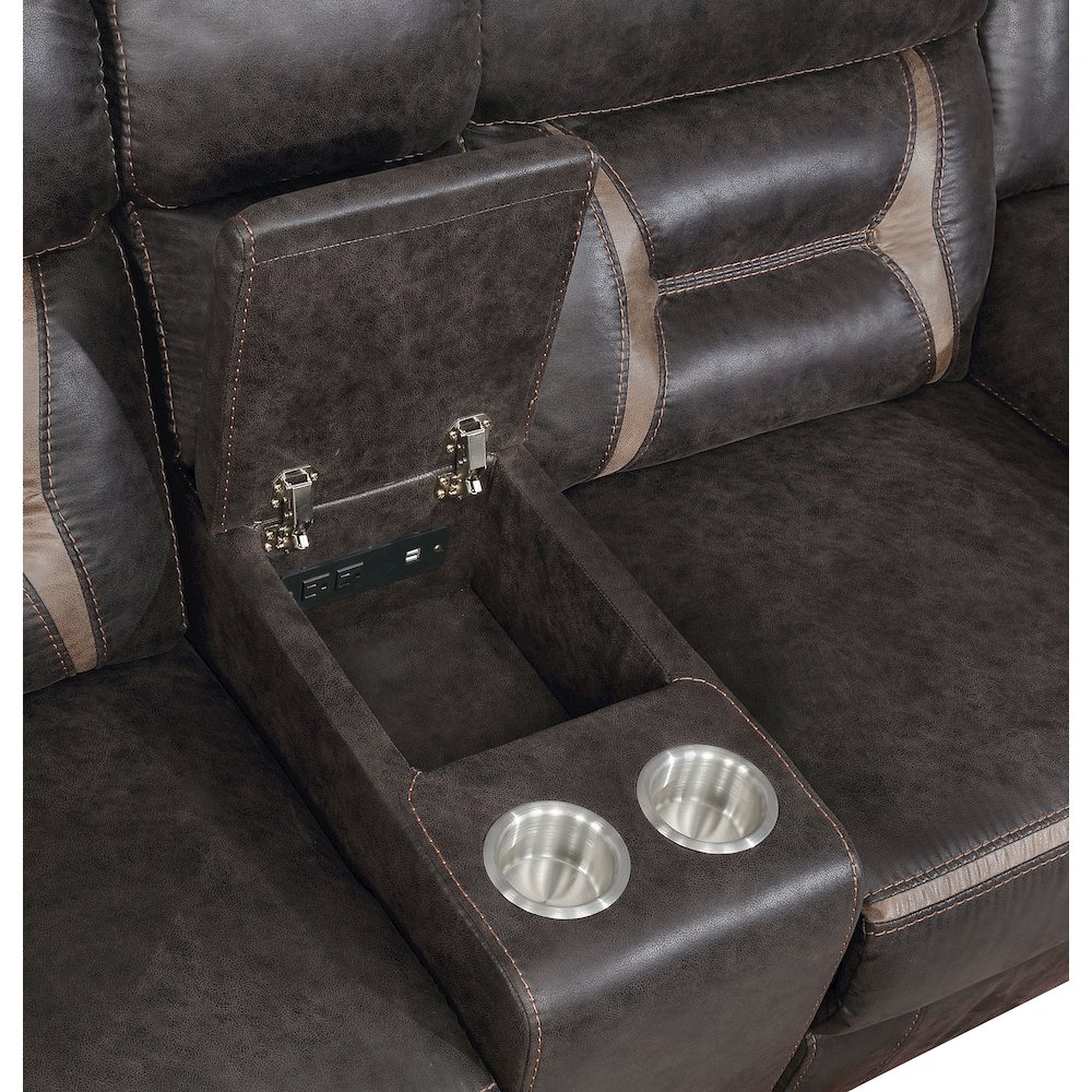Greer Upholstered Motion Reclining Loveseat Brown. Picture 9