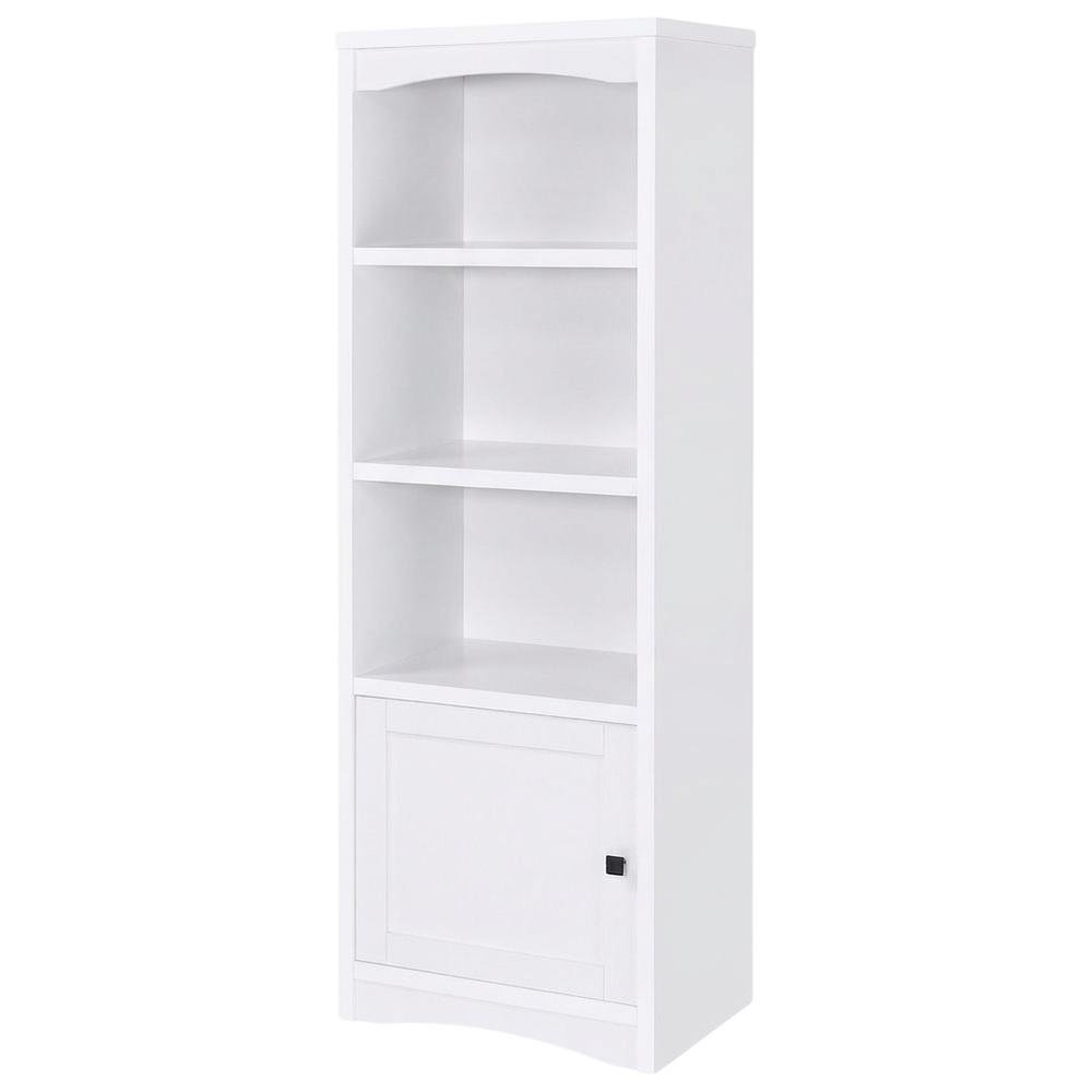 White 3-Shelf Media Tower With Gunmetal Finish And Transitional Style. Picture 1