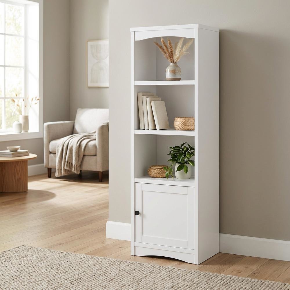 White 3-Shelf Media Tower With Gunmetal Finish And Transitional Style. Picture 3