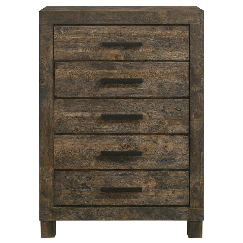 Rustic Golden Brown Bedroom Chest with 5 Drawers and Ample Storage. Picture 6