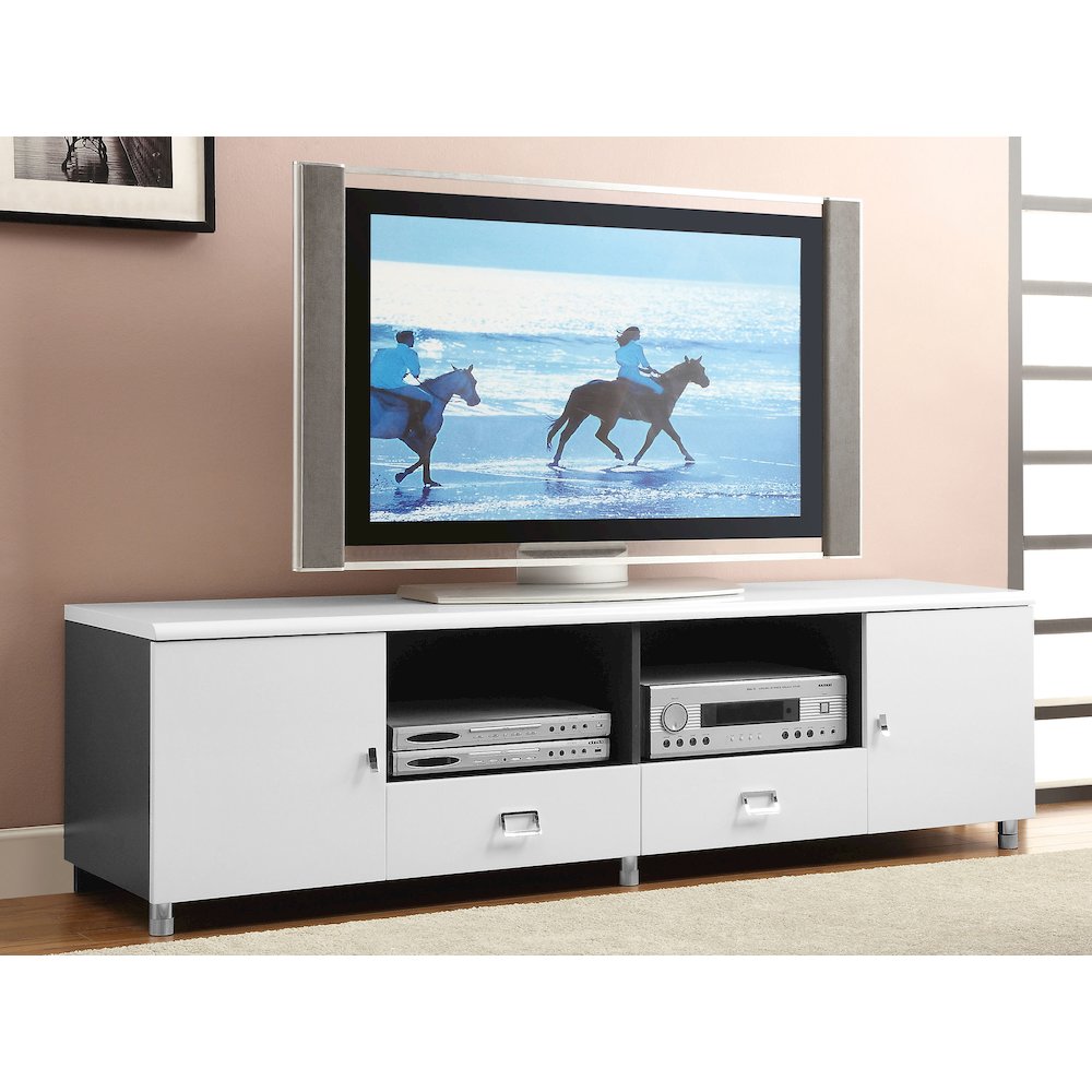 Burkett 2-door Engineered Wood 71" TV Stand White High Gloss. Picture 3