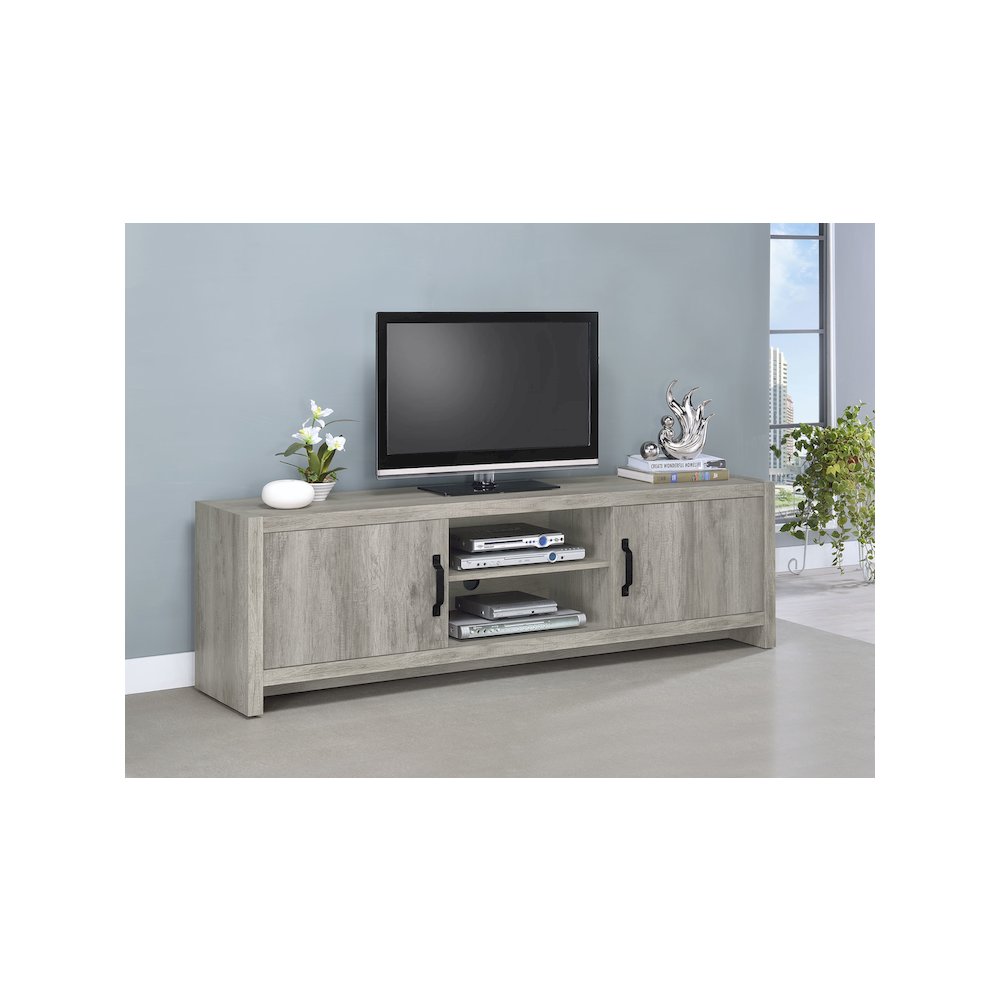 Burke 2-door Engineered Wood 71" TV Stand Grey Driftwood. Picture 9