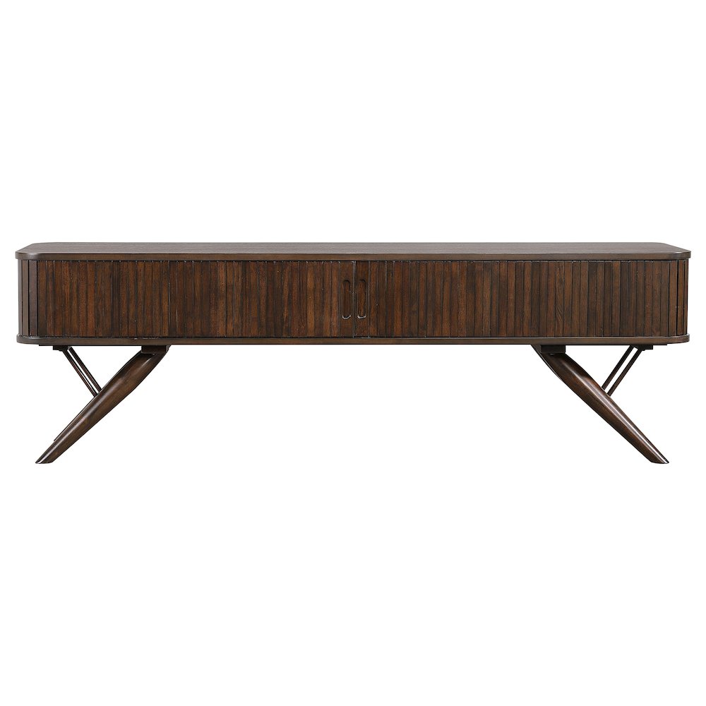 Valna Wood 71" TV Stand with Sliding Doors Walnut. Picture 3