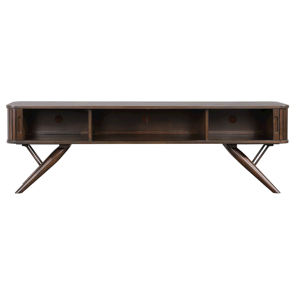 Valna Wood 71" TV Stand with Sliding Doors Walnut. Picture 4