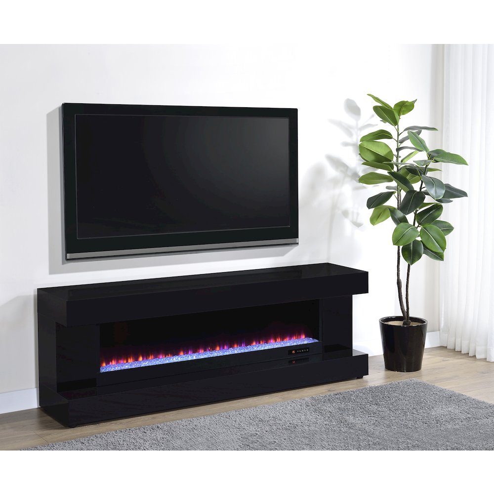 Mallory TV Stand Fireplace Console Bluetooth Speaker Black High Gloss. Picture 2