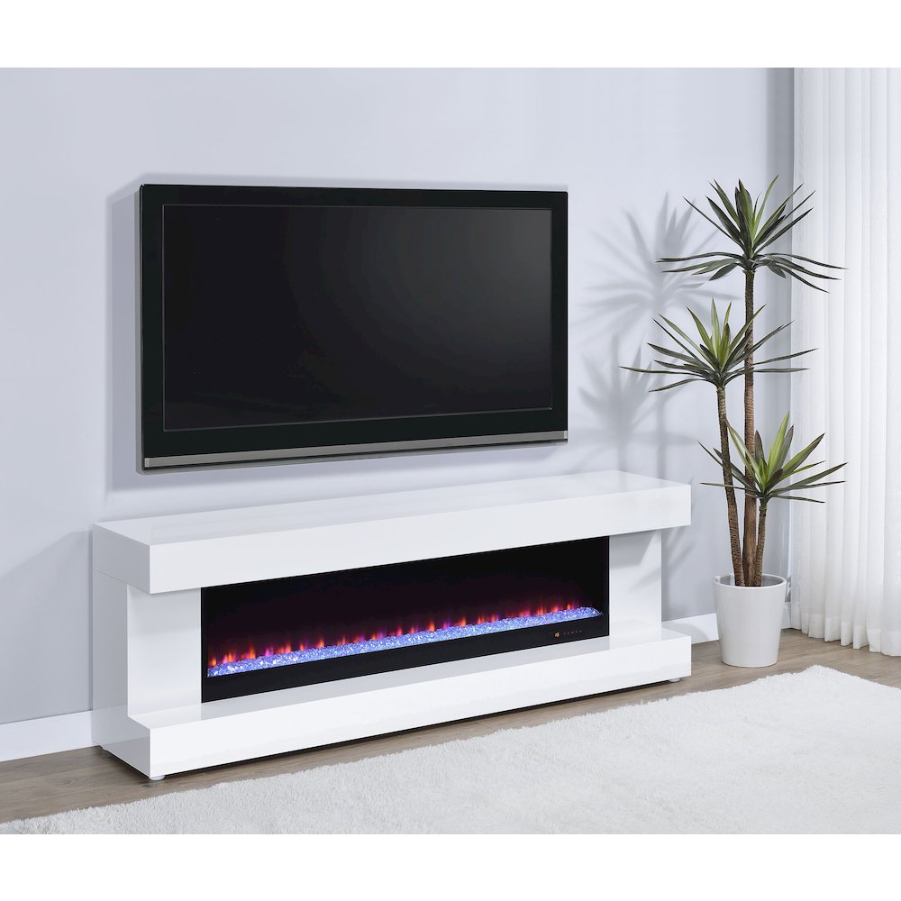 Mallory TV Stand Fireplace Console Bluetooth Speaker White High Gloss. Picture 2