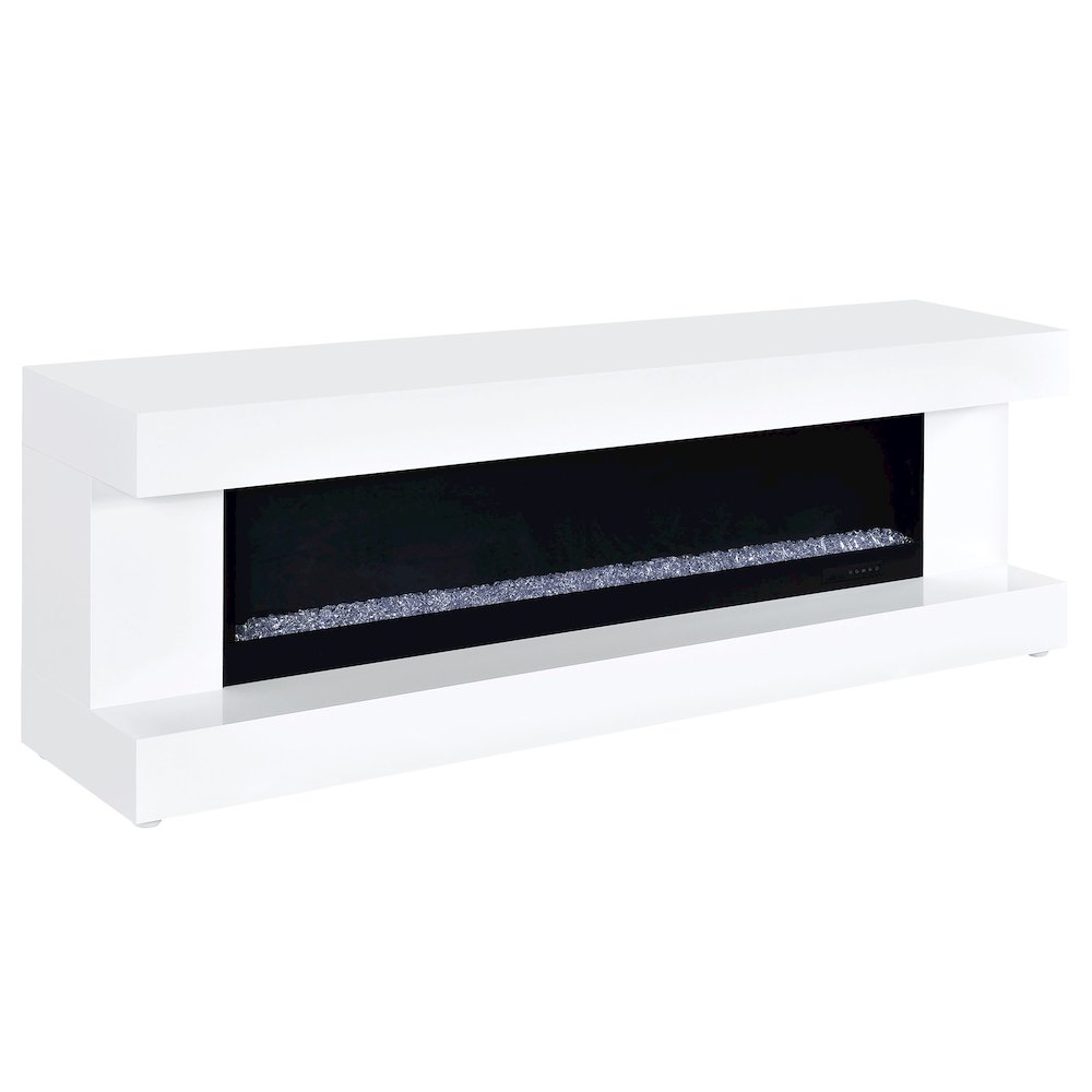 Mallory TV Stand Fireplace Console Bluetooth Speaker White High Gloss. Picture 1