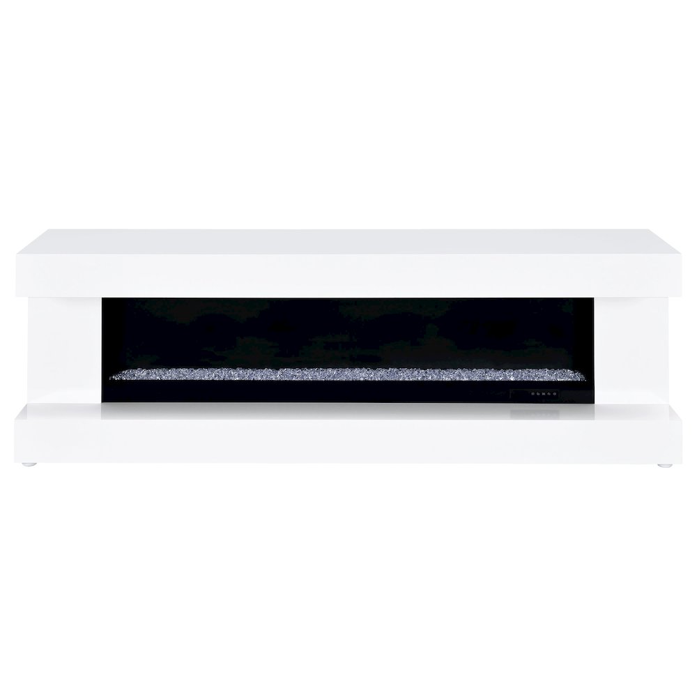 Mallory TV Stand Fireplace Console Bluetooth Speaker White High Gloss. Picture 3