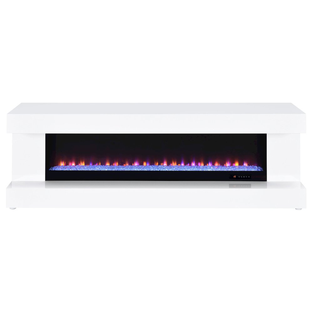 Mallory TV Stand Fireplace Console Bluetooth Speaker White High Gloss. Picture 4