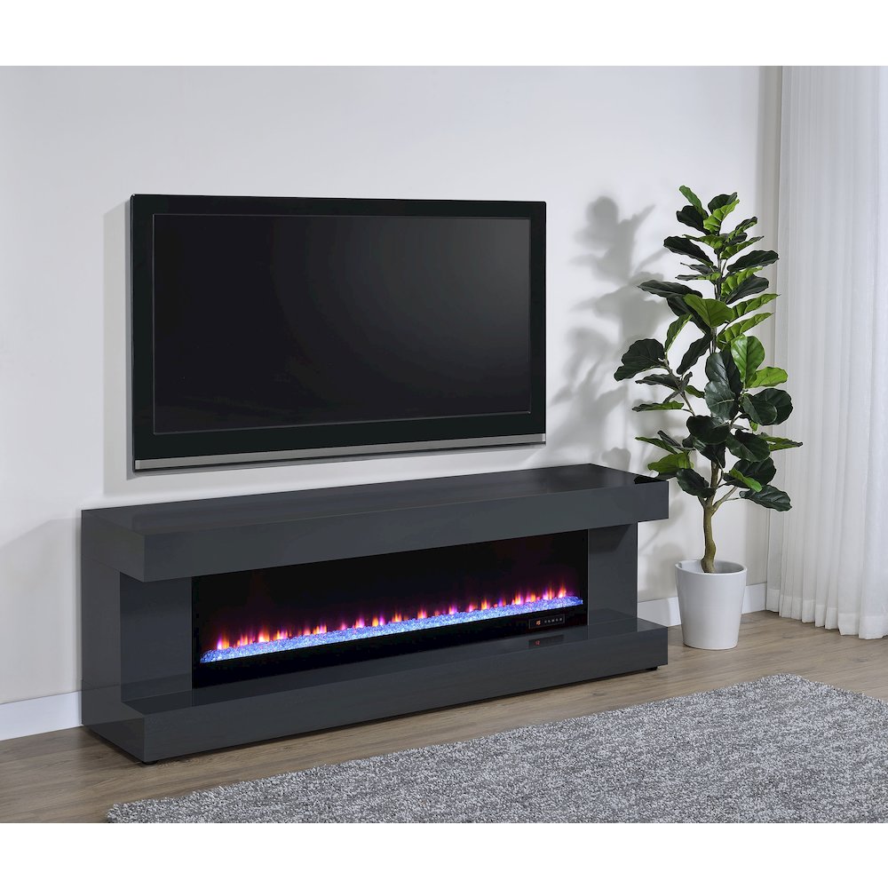 Mallory TV Stand Fireplace Console Bluetooth Speaker Grey High Gloss. Picture 2