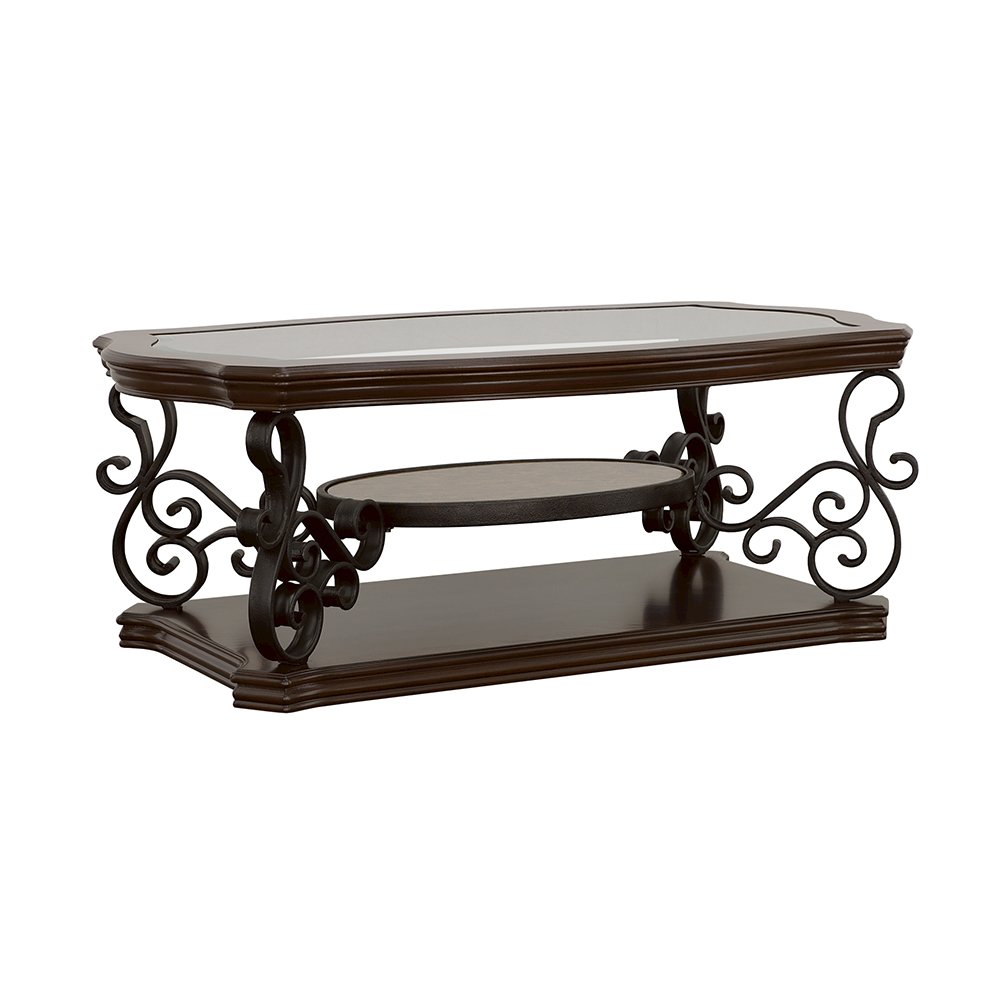 Laney 1-shelf Glass Top Rectangular Coffee Table Deep Merlot. Picture 1