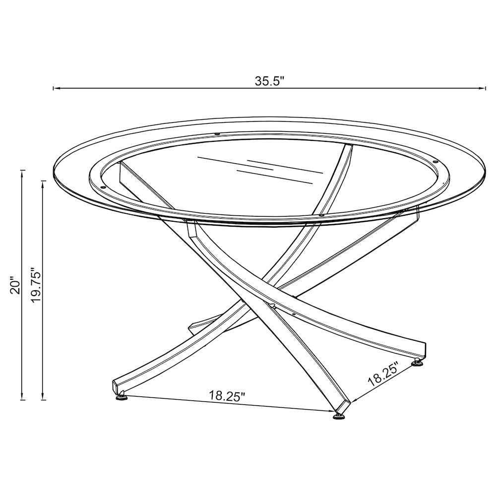 Brooke Round Glass Top Coffee Table Metal Base Chrome. Picture 6