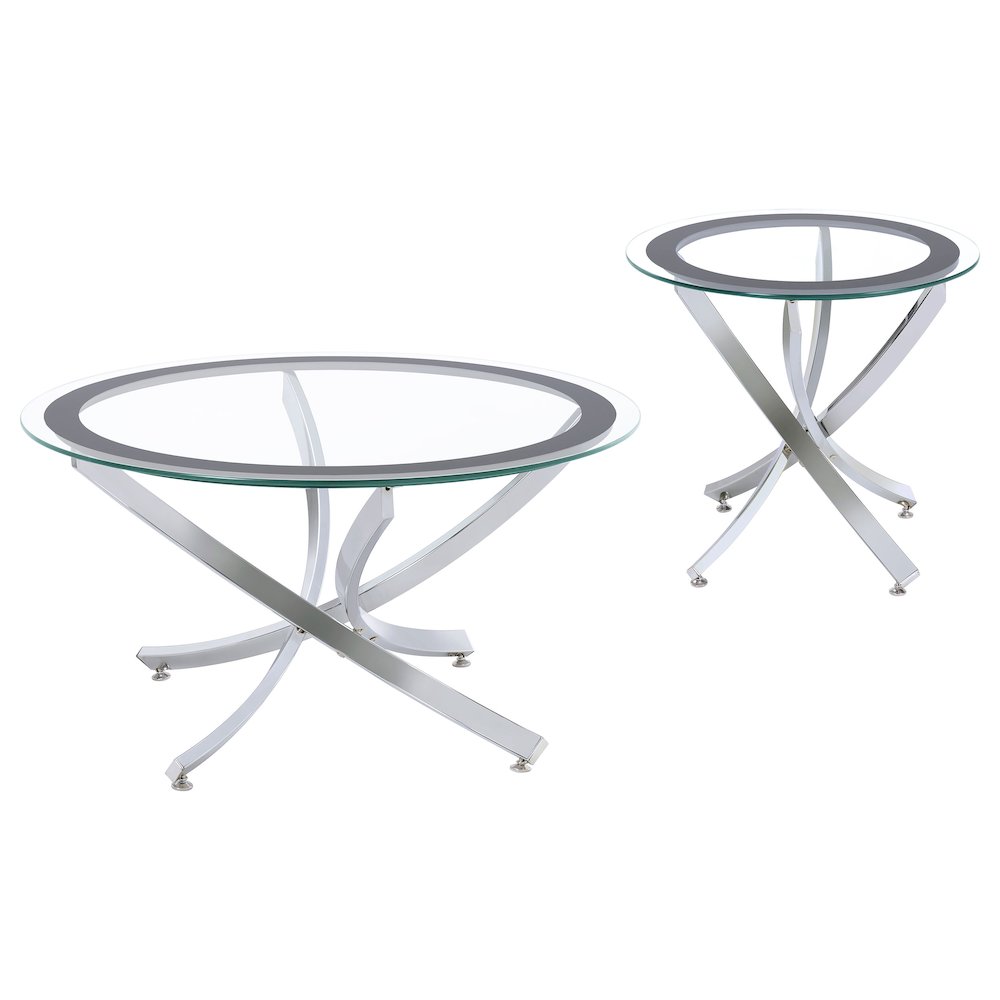 Brooke 2-piece Round Glass Top Coffee Table Set Chrome. Picture 1