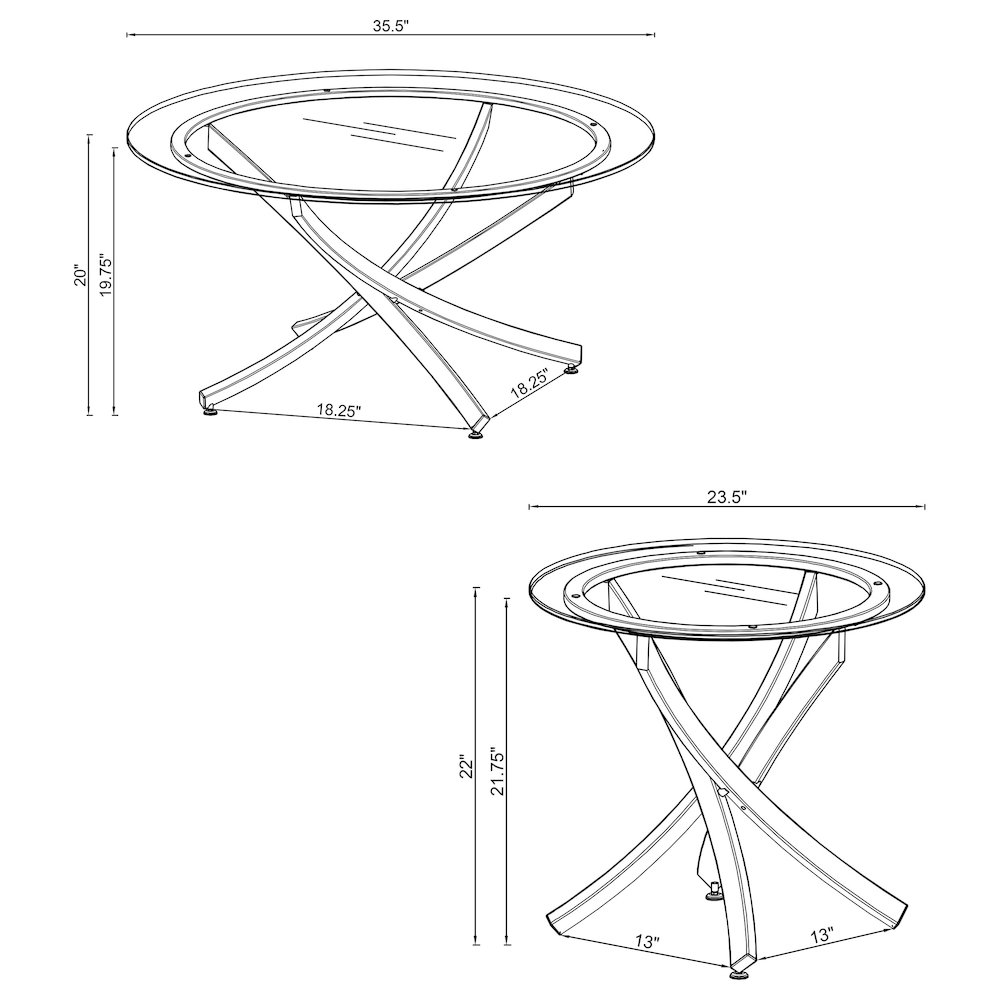 Brooke 2-piece Round Glass Top Coffee Table Set Chrome. Picture 7