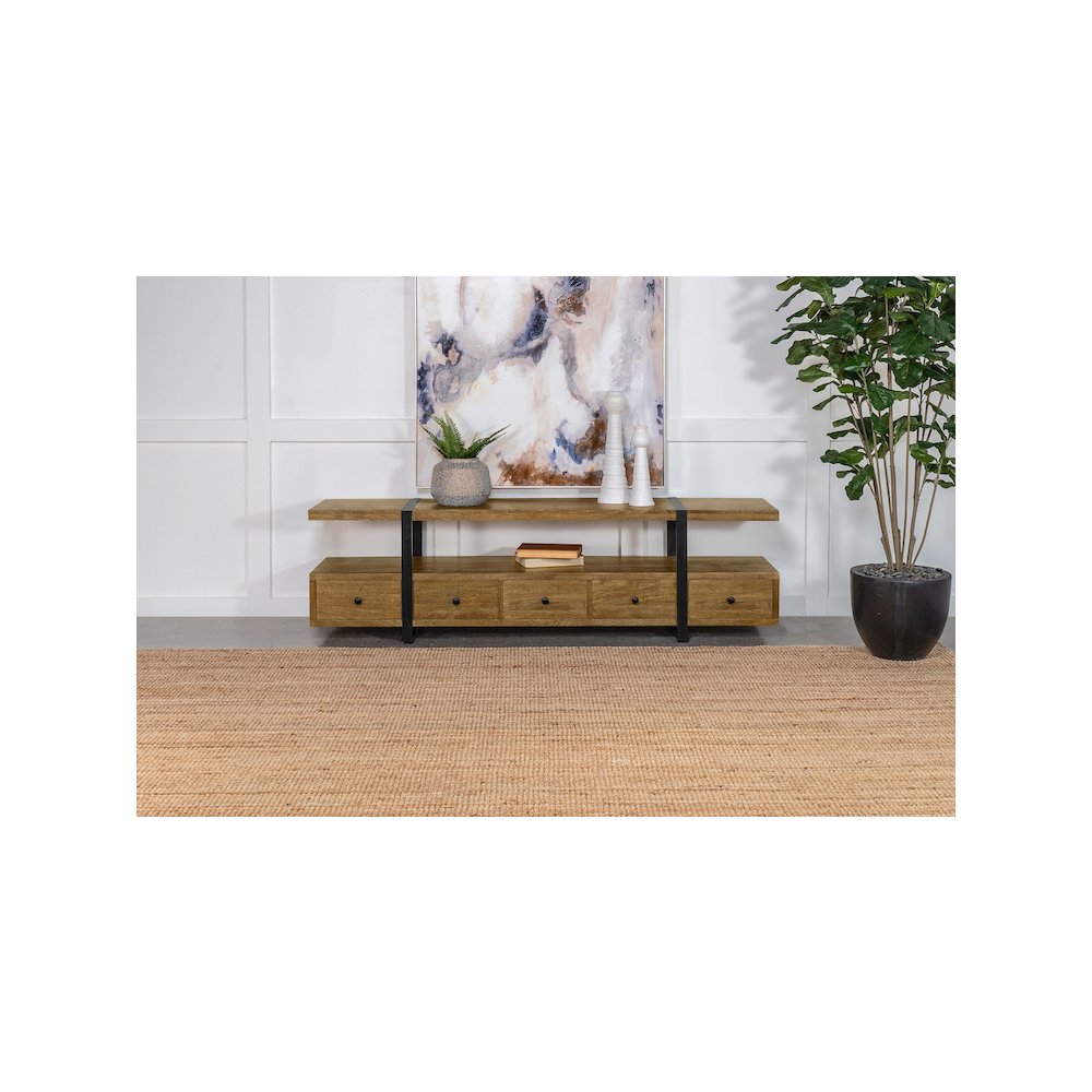 Otto 5-drawer Mango Wood 70" TV Stand Media Console Brown. Picture 11