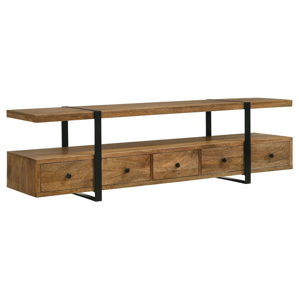 Otto 5-drawer Mango Wood 70" TV Stand Media Console Brown. Picture 1