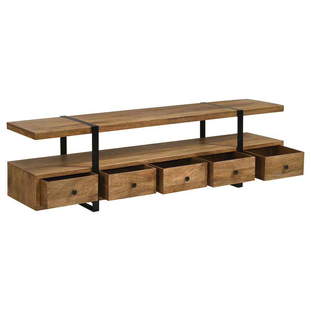 Otto 5-drawer Mango Wood 70" TV Stand Media Console Brown. Picture 3