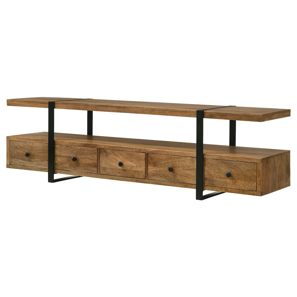 Otto 5-drawer Mango Wood 70" TV Stand Media Console Brown. Picture 6