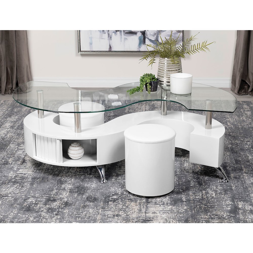 Buckley 3-piece Coffee Table and Stools Set White High Gloss. Picture 8
