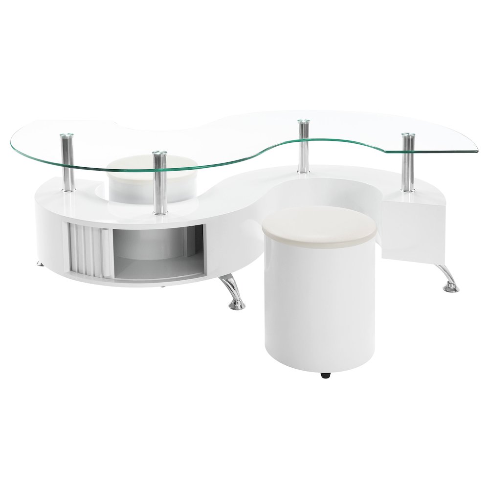 Buckley 3-piece Coffee Table and Stools Set White High Gloss. Picture 3