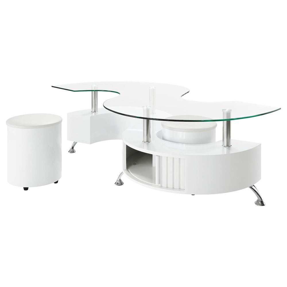 Buckley 3-piece Coffee Table and Stools Set White High Gloss. Picture 4
