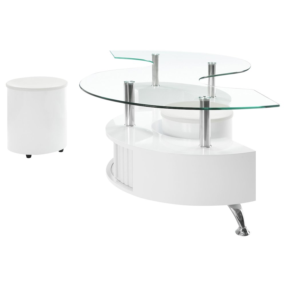 Buckley 3-piece Coffee Table and Stools Set White High Gloss. Picture 5
