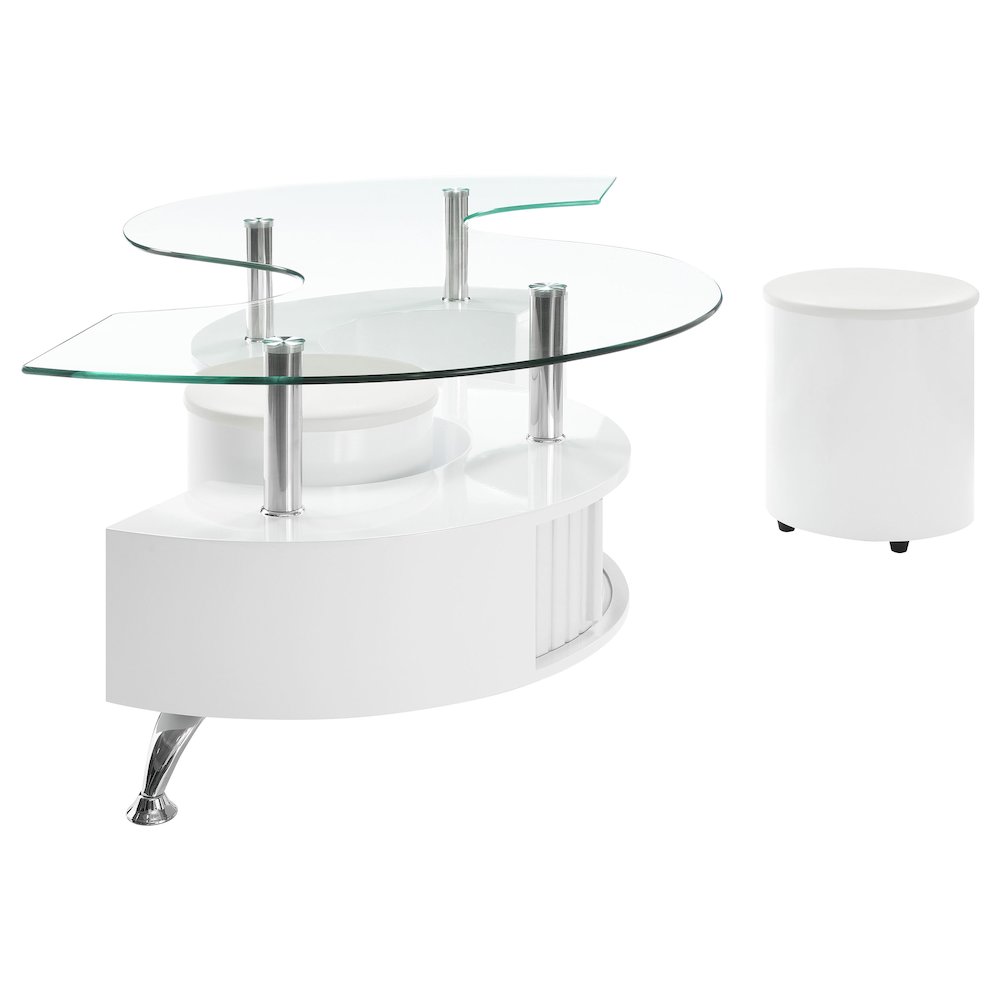 Buckley 3-piece Coffee Table and Stools Set White High Gloss. Picture 6