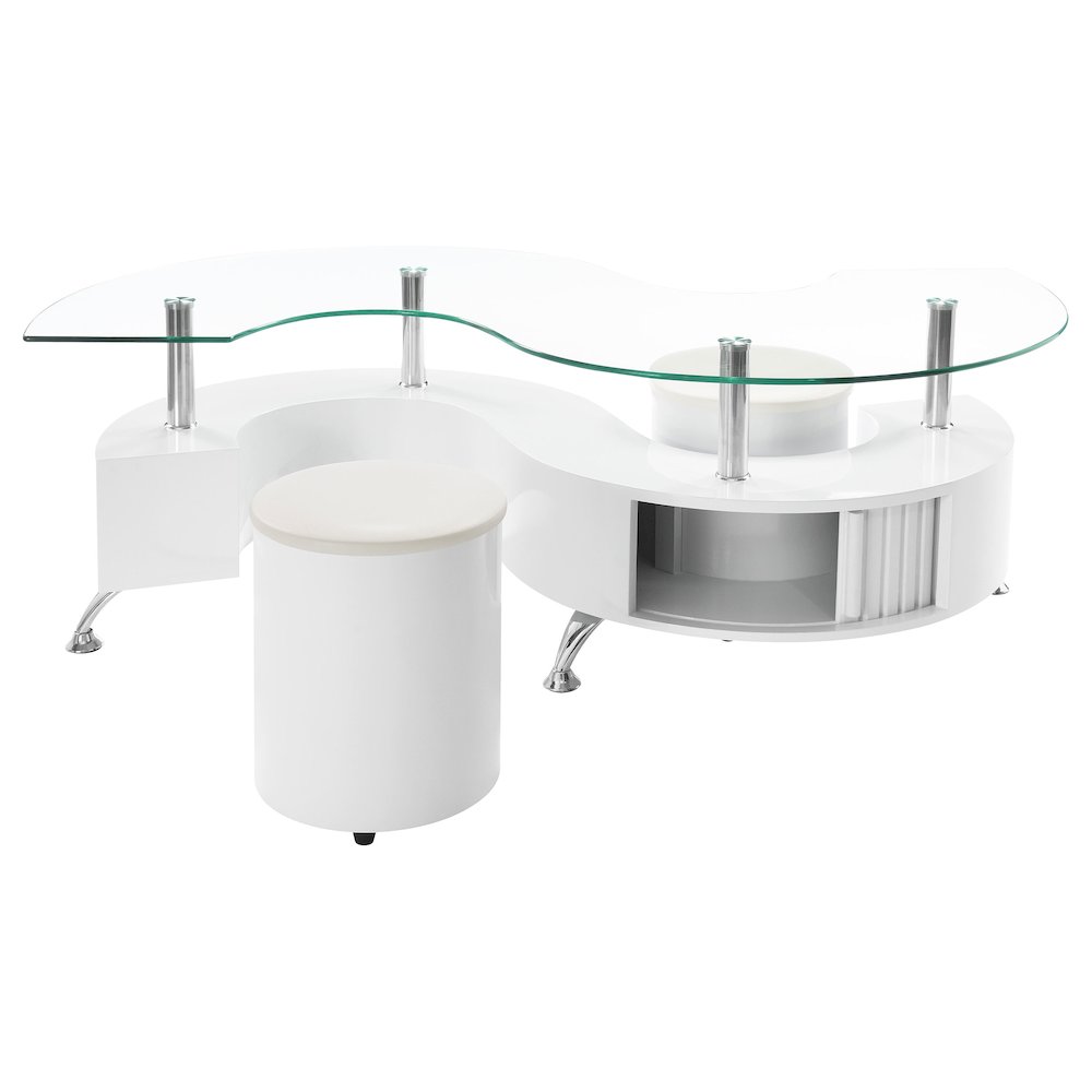 Buckley 3-piece Coffee Table and Stools Set White High Gloss. Picture 7
