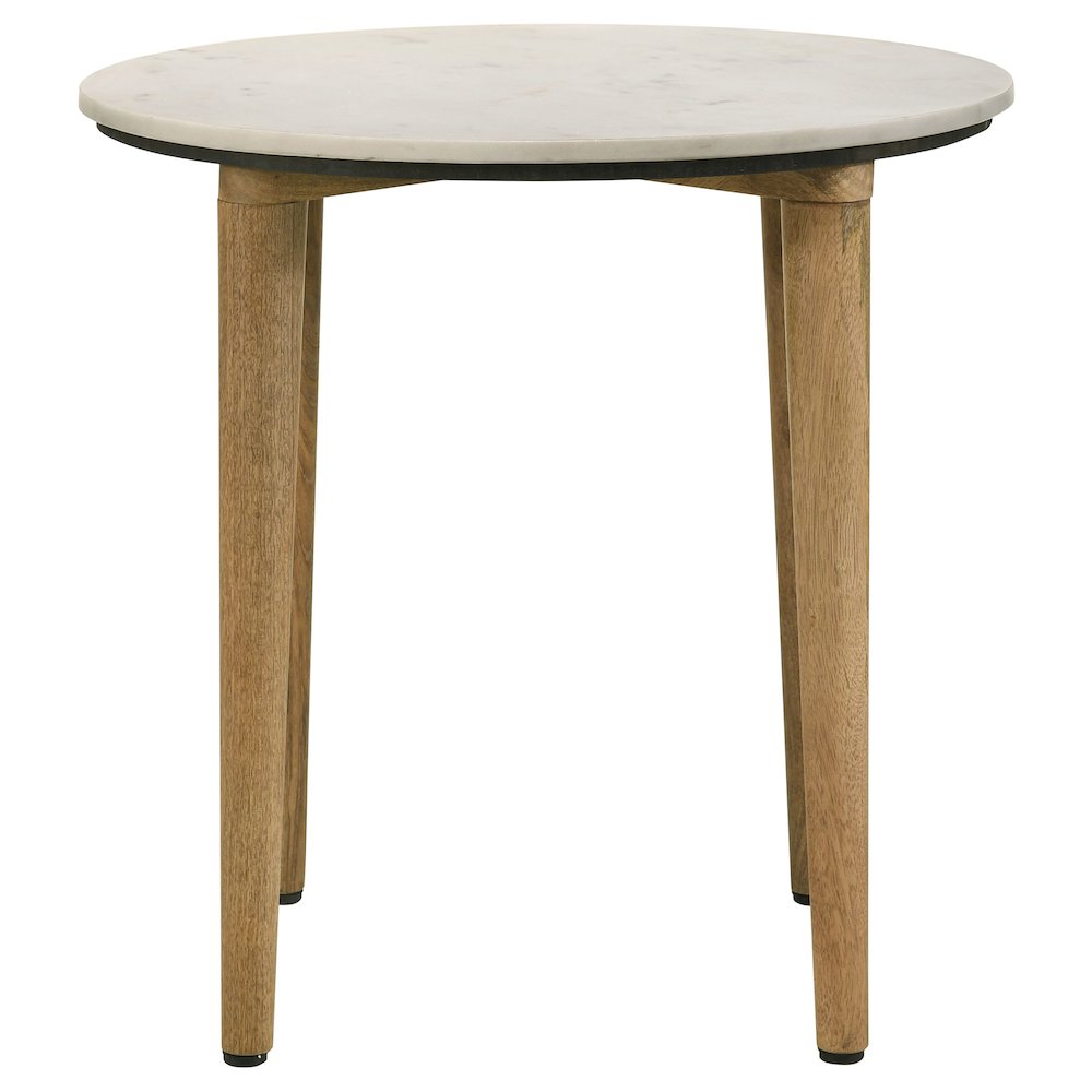 Aldis Round Marble Top Side End Table White and Natural. Picture 3