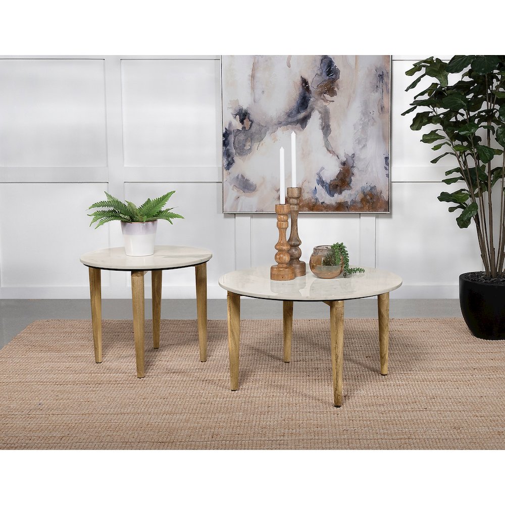 Aldis Round Marble Top Side End Table White and Natural. Picture 6