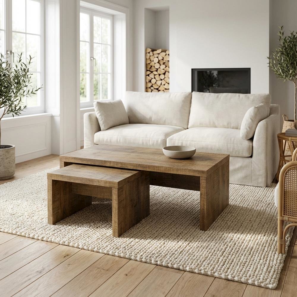 Rectangular Mango Coffee and End Table Set 2-Piece with Plastic Glide. Picture 3