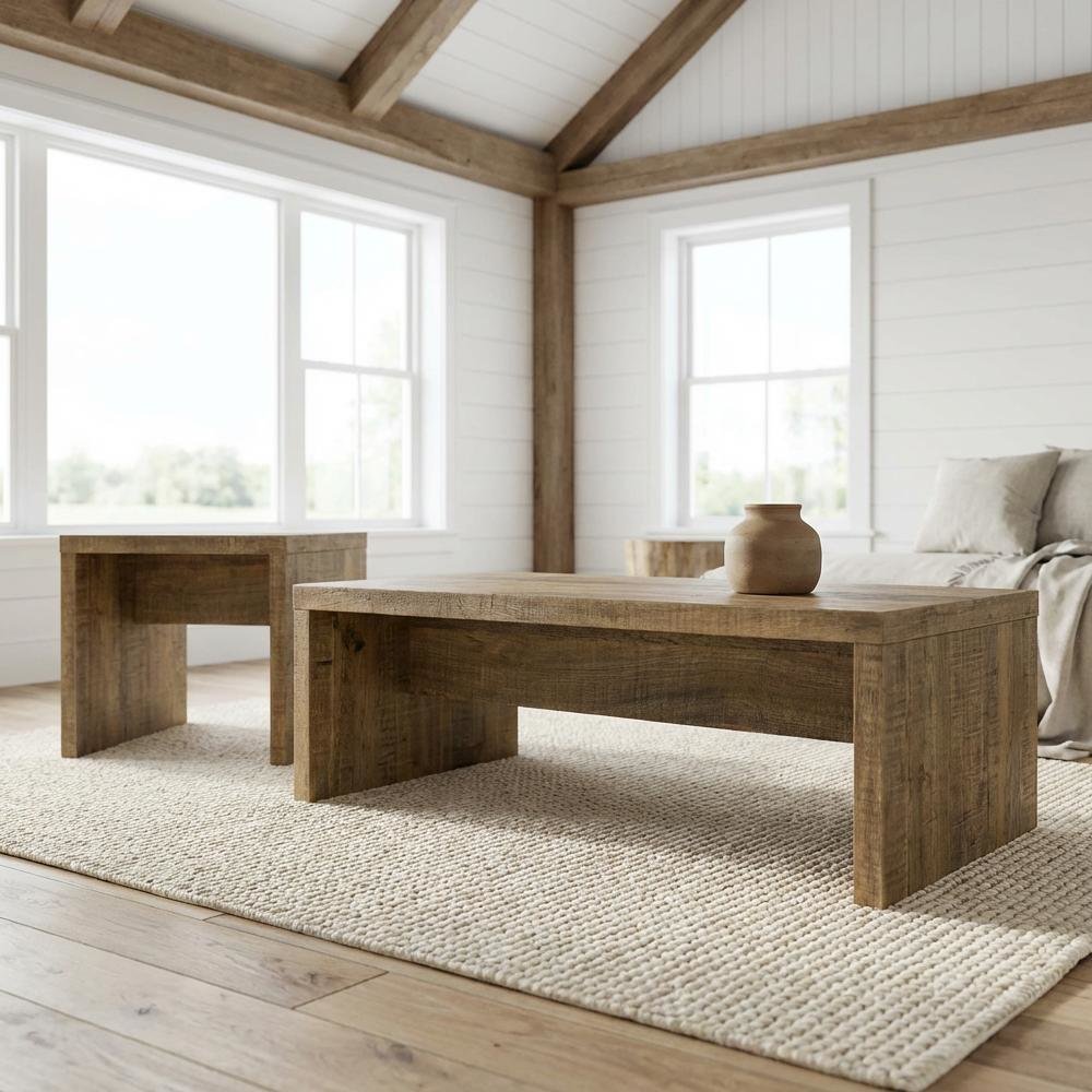 Rectangular Mango Coffee and End Table Set 2-Piece with Plastic Glide. Picture 2
