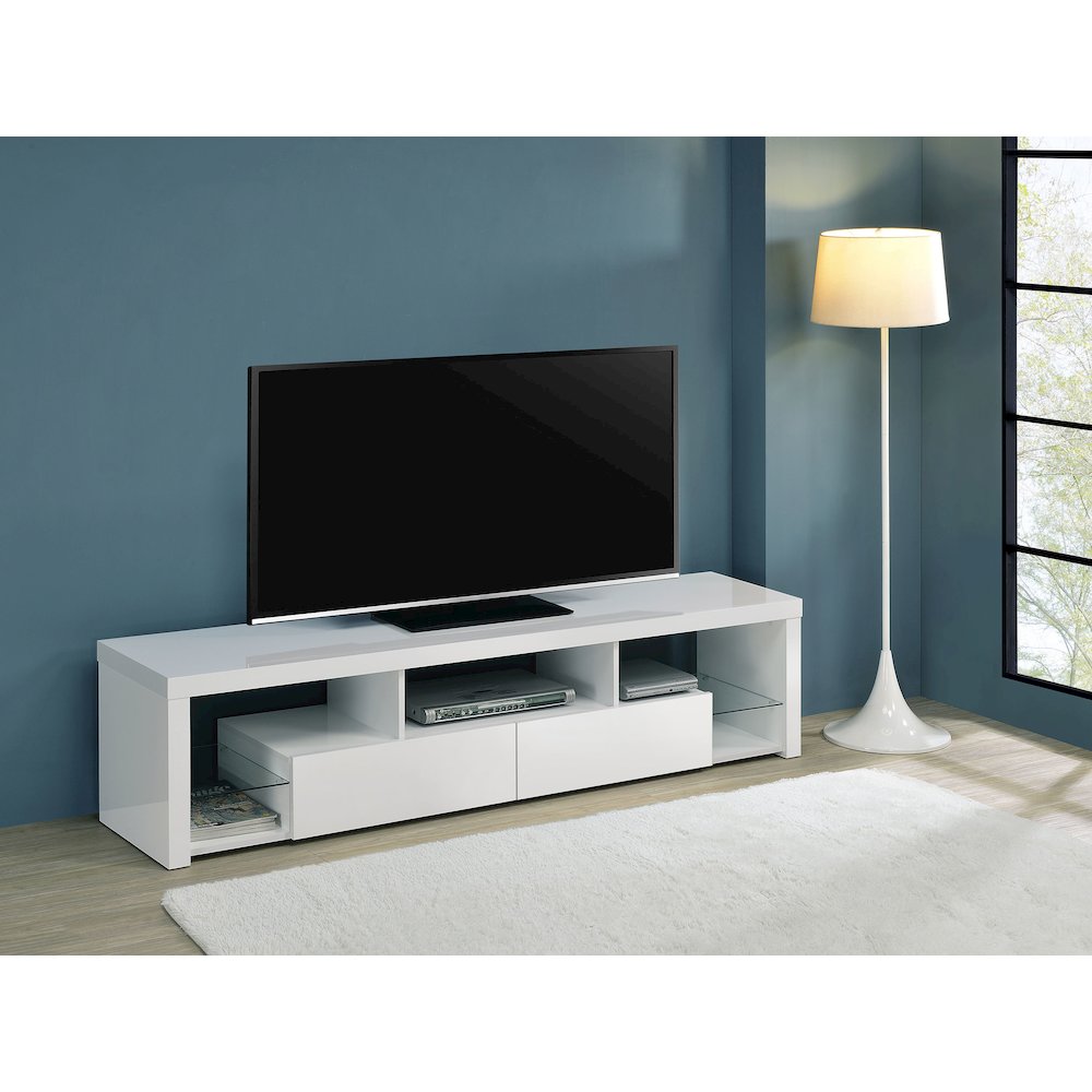 Jude 2-drawer Engineered Wood 71" TV Stand High Gloss White. Picture 8