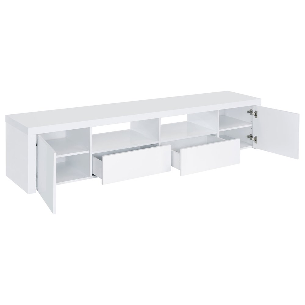 Jude 2-door Engineered Wood 79" TV Stand High Gloss White. Picture 3