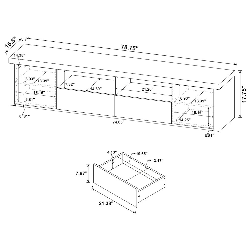 Jude 2-door Engineered Wood 79" TV Stand High Gloss White. Picture 14