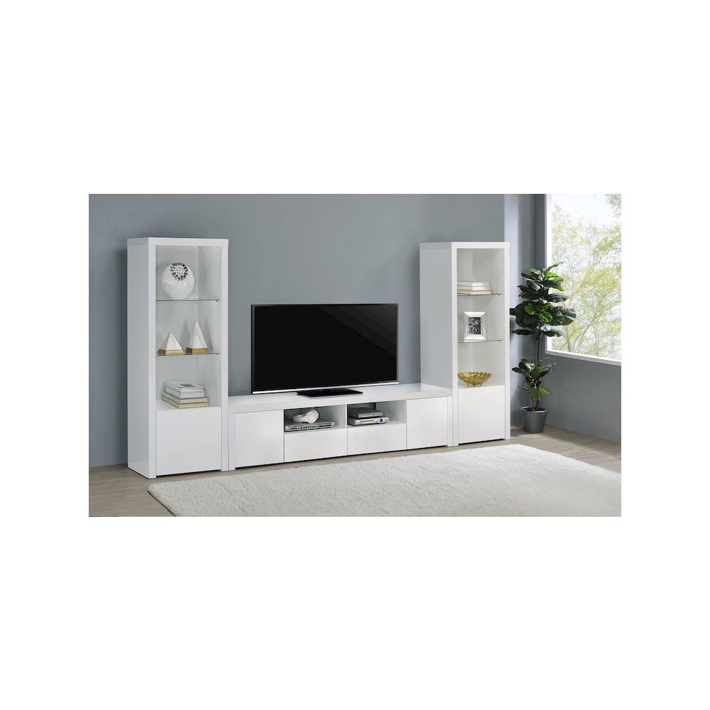 Jude 2-door Engineered Wood 79" TV Stand High Gloss White. Picture 13