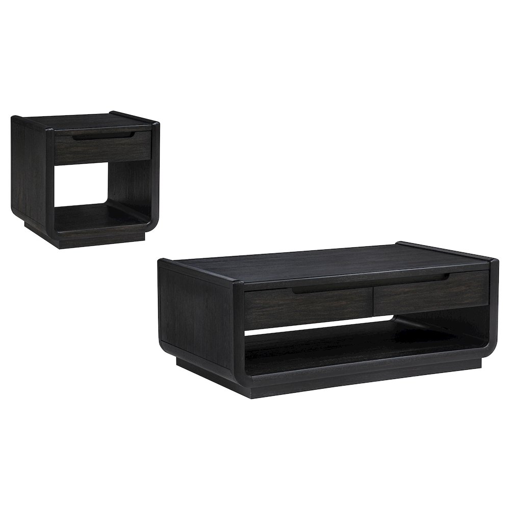 Leandro 2-piece Wood Coffee and End Table Set Burnished Black. Picture 1