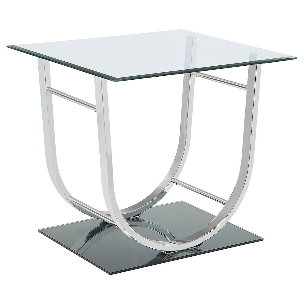 Danville Square U-Shaped Glass Top Side End Table Chrome. Picture 1