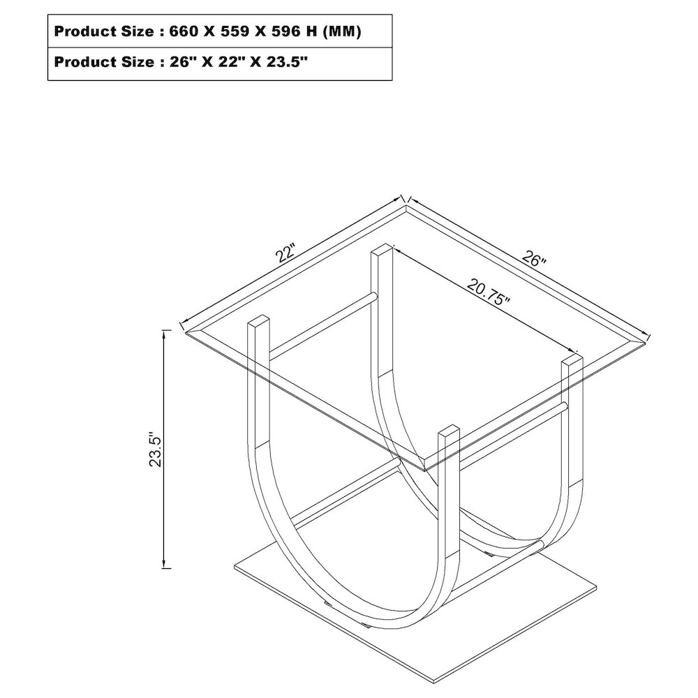 Danville Square U-Shaped Glass Top Side End Table Chrome. Picture 9