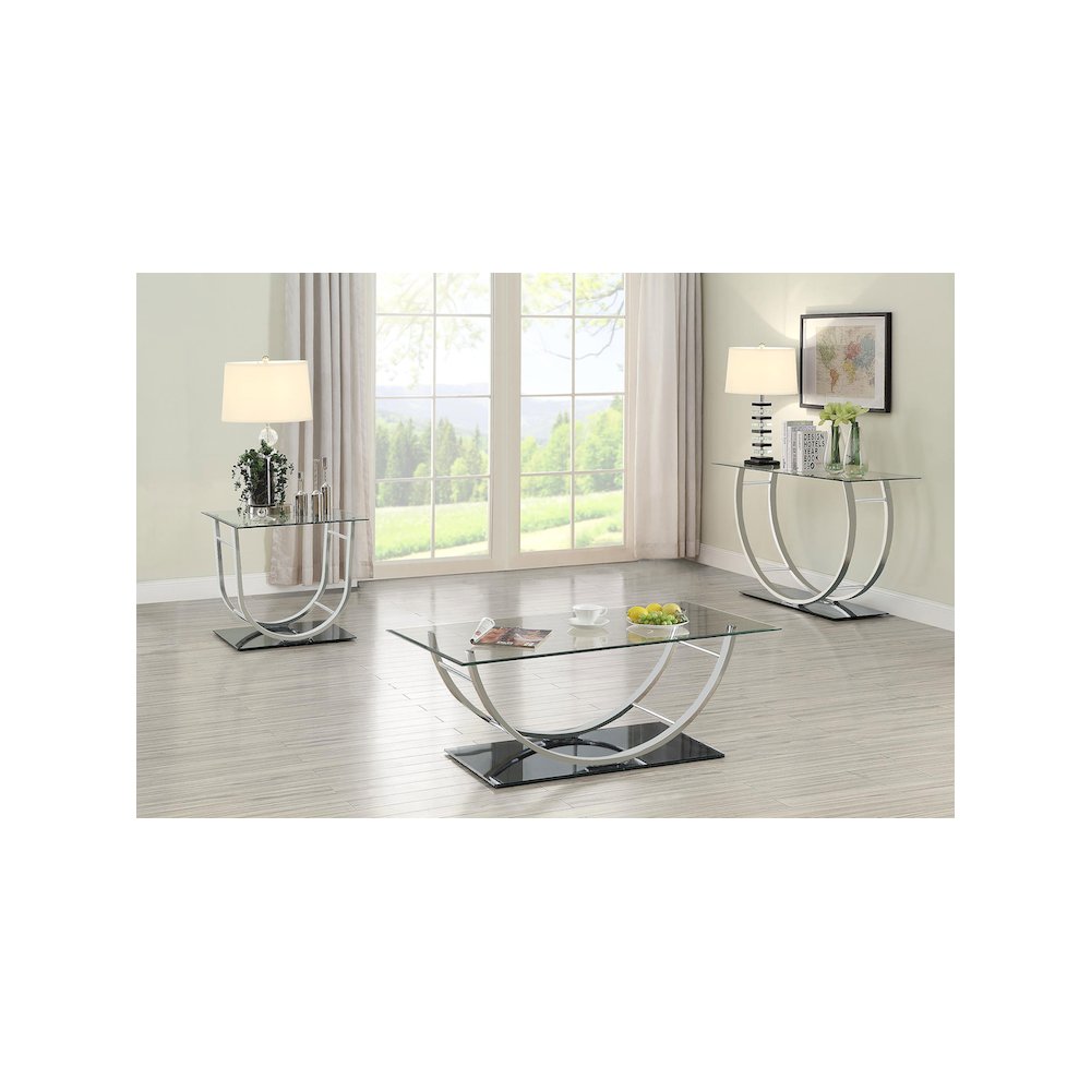 Danville Rectangular U-Shaped Glass Top Coffee Table Chrome. Picture 8