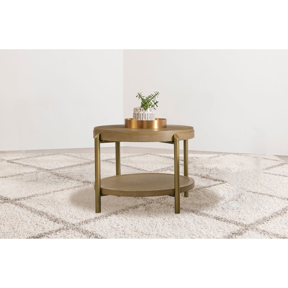 Arini Round End Side Table With Storage Shelf Sand Wash. Picture 2