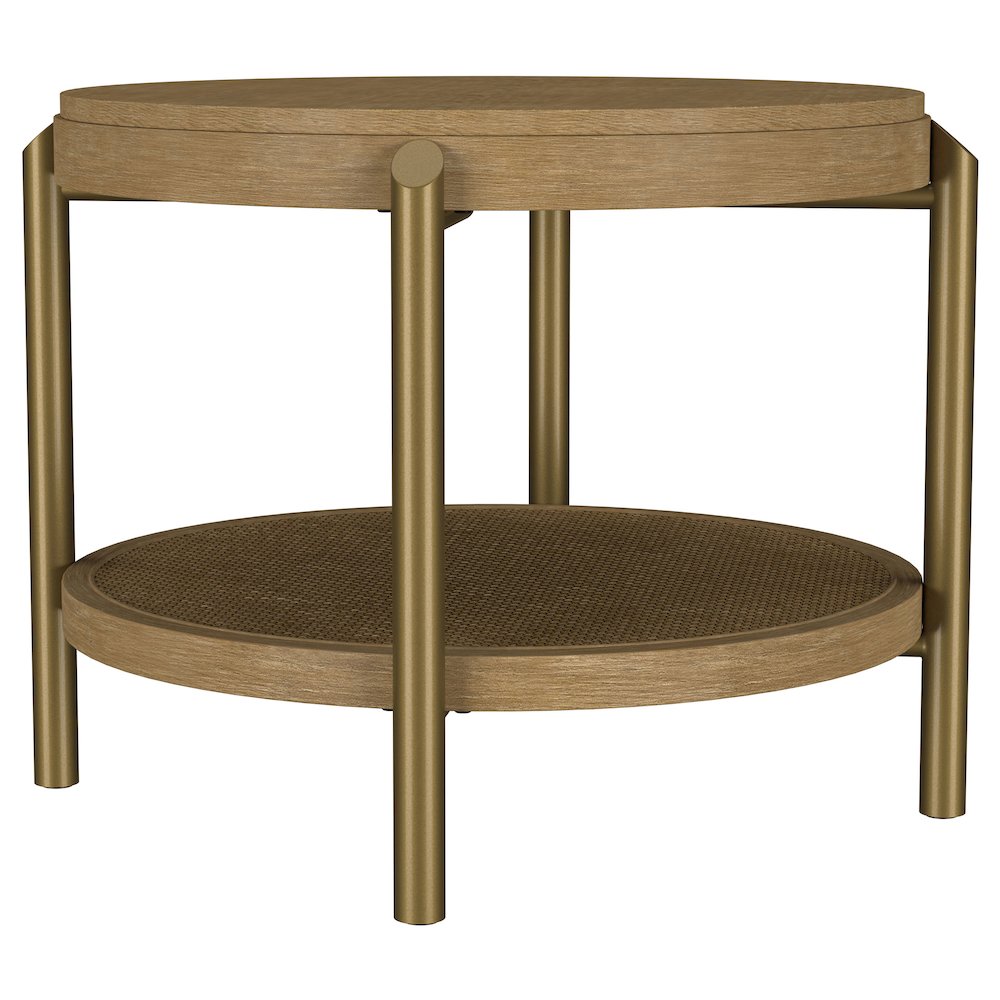 Arini Round End Side Table With Storage Shelf Sand Wash. Picture 1