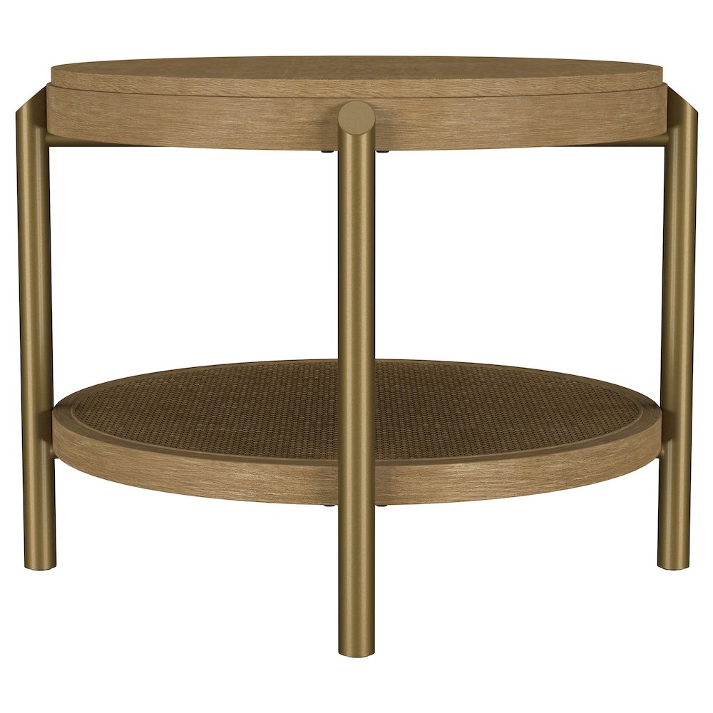 Arini Round End Side Table With Storage Shelf Sand Wash. Picture 5