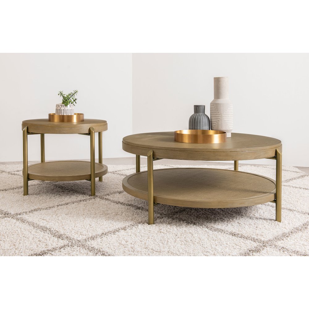 Arini Round End Side Table With Storage Shelf Sand Wash. Picture 10