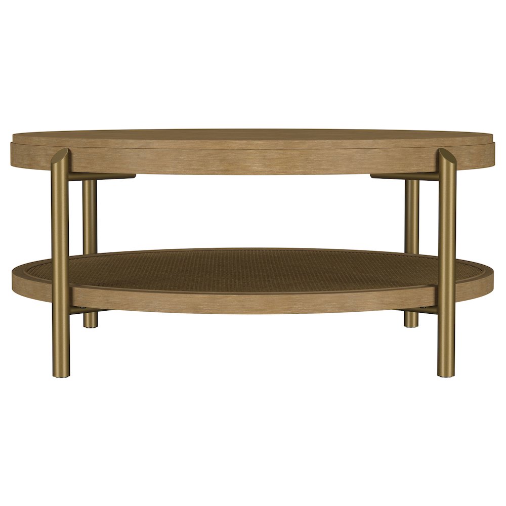 Arini Round Coffee Table With Storage Shelf Sand Wash. Picture 3