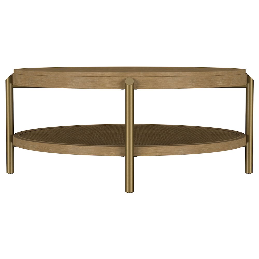 Arini Round Coffee Table With Storage Shelf Sand Wash. Picture 5
